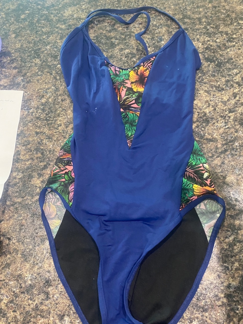 VENUS Royal Blue One-Piece Swimsuit with Tropical Print Panels